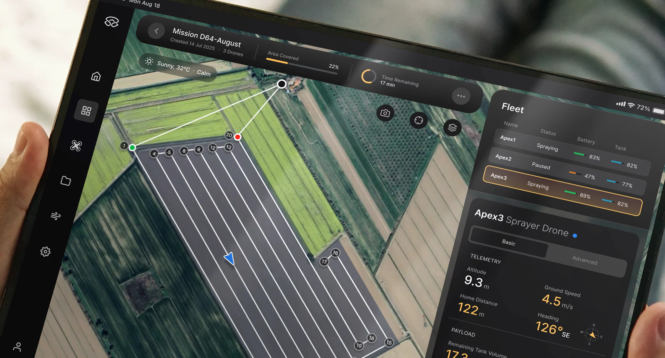 Tablet interface design for an agriculture drone fleet management application