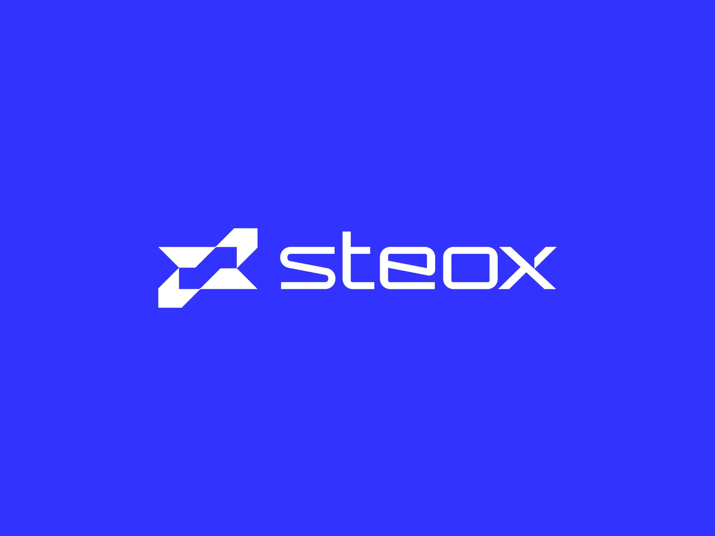 white steox logo on blue background